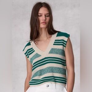 rag & bone Green and Cream V-Neck Sweater Vest